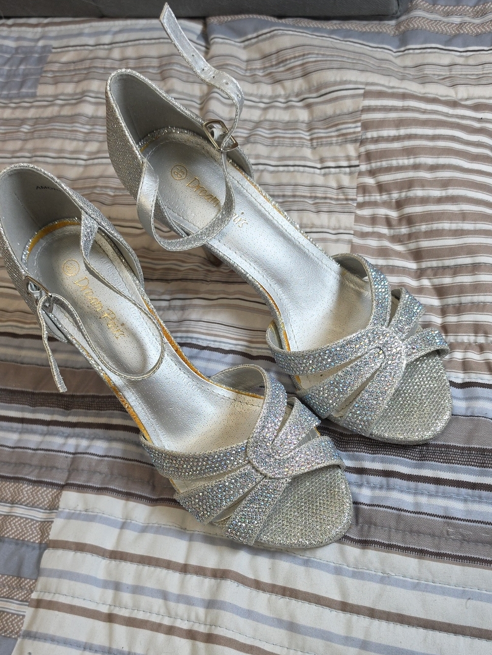 Dream Pairs Silver Rhinestone Strappy Open-Toe Ankle Strap Heels